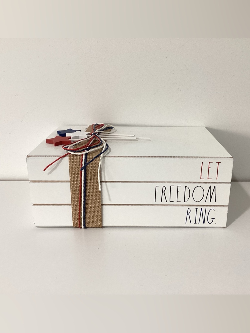 Rae Dunn Patriotic Wooden Book Stack Decor